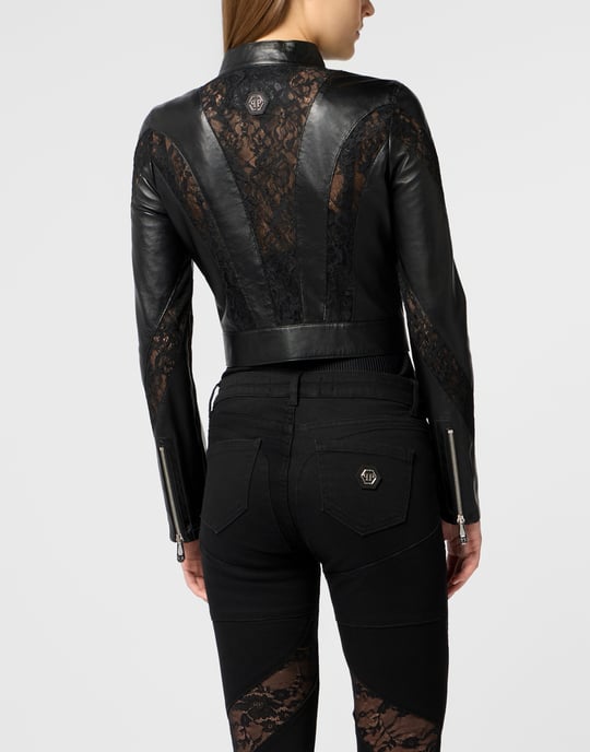 Fitted Biker Jacket With Lace Inserts - Image 5