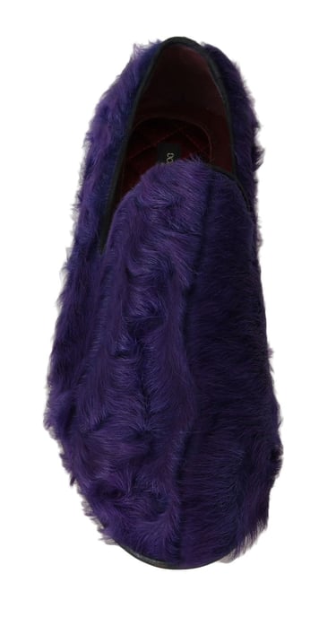 Dolce & Gabbana Purple Sheep Fur Leather Loafers - Image 4