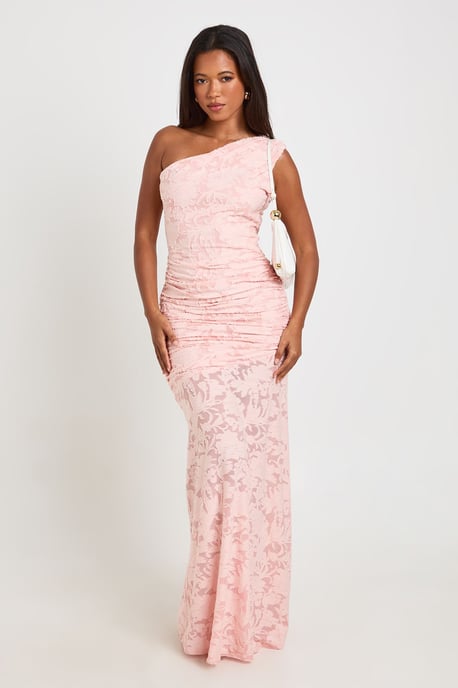 Burnout Floral Asym Neck Maxi Dress - Image 1