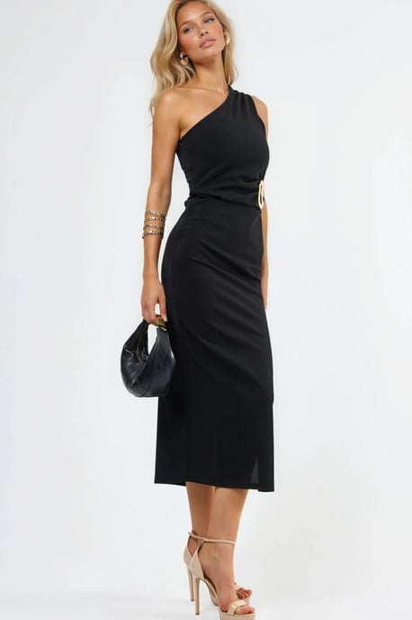 Asymmetrische Kraag Midi-jurk met Accessoire-details - Image 4