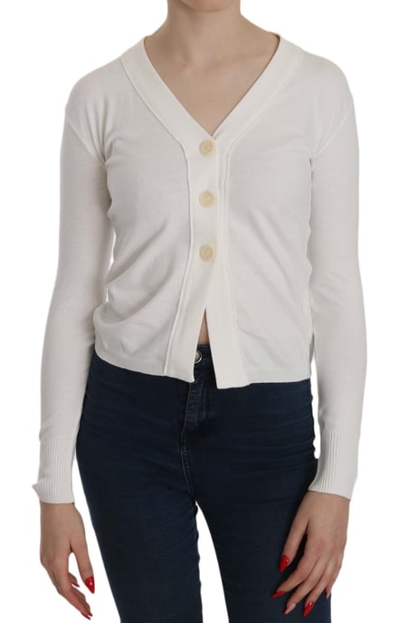 BYBLOS Witte V-hals Lange Mouwen Korte Cardigan Tops Trui - Image 1