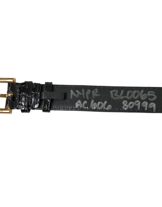 Dolce & Gabbana Zwart Gestructureerd Leer Gouden Metaalgesp Armband - Image 4