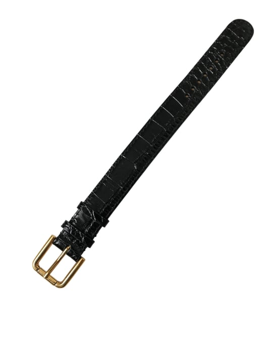 Dolce & Gabbana Zwart Gestructureerd Leer Gouden Metaalgesp Armband - Image 5
