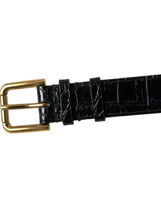Dolce & Gabbana Zwart Gestructureerd Leer Gouden Metaalgesp Armband - Image 6