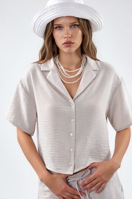 Gestructureerde Cropped Shirt met Knopsluiting - Image 1