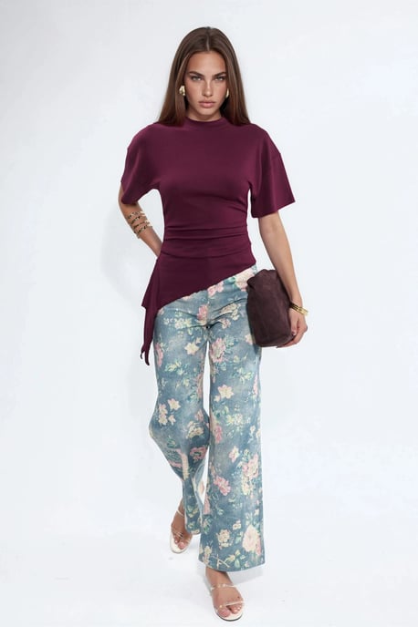 Oversized Crew Neck Drape Blouse - Image 3