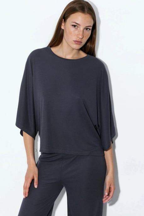 Lös passform Ribbad Crew Neck Blus - Image 3