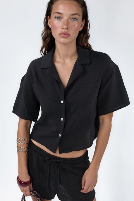 Gestructureerd Korte Crop Shirt met Knopen Sluiting - Image 1
