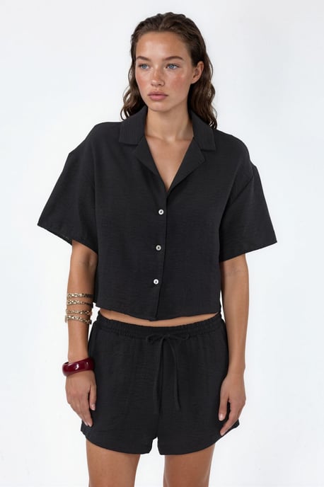 Gestructureerd Korte Crop Shirt met Knopen Sluiting - Image 5