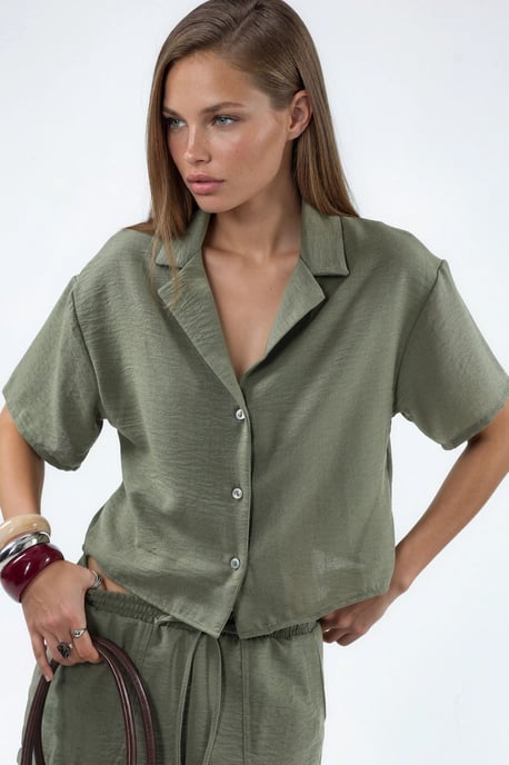 Gestructureerde Cropped Shirt met Knopsluiting - Image 1