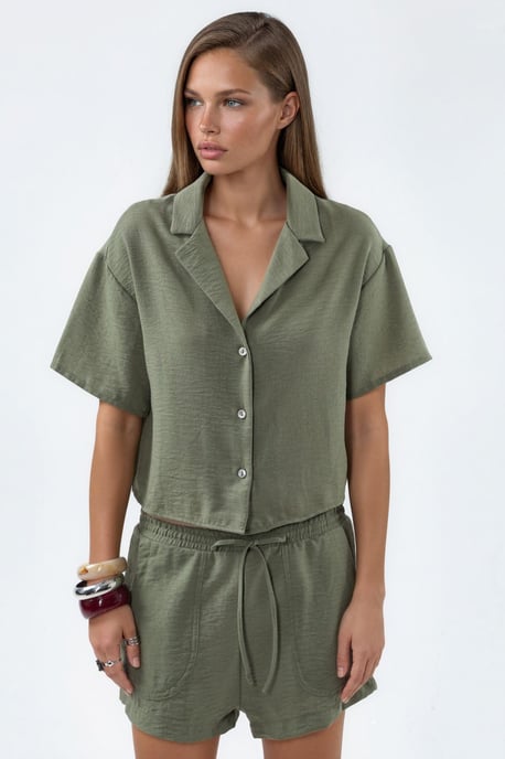 Gestructureerde Cropped Shirt met Knopsluiting - Image 2