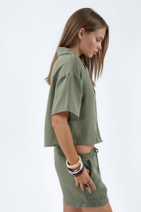 Gestructureerde Cropped Shirt met Knopsluiting - Image 3