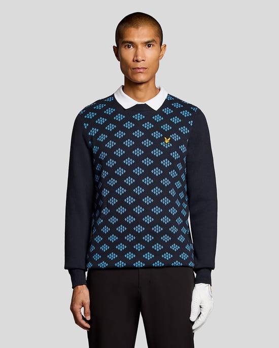 Cotton Crew Neck Argyle Jumper - Image 1