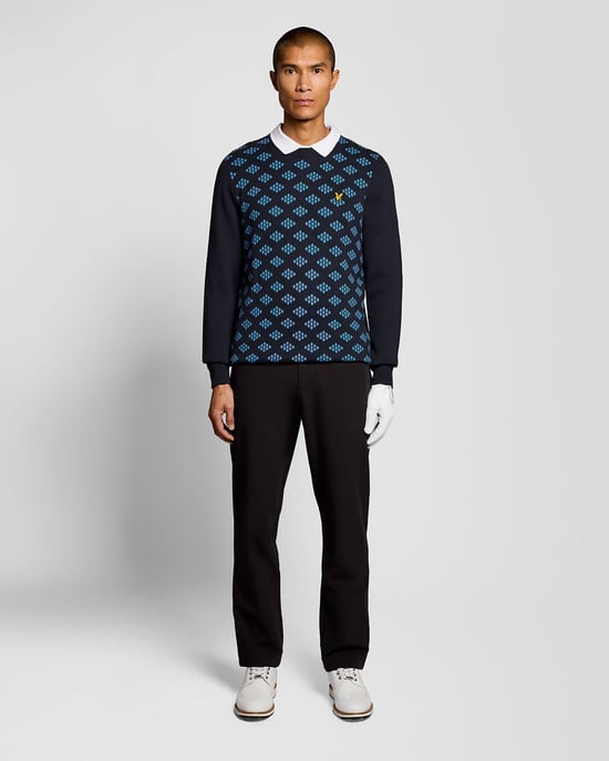 Cotton Crew Neck Argyle Jumper - Image 2