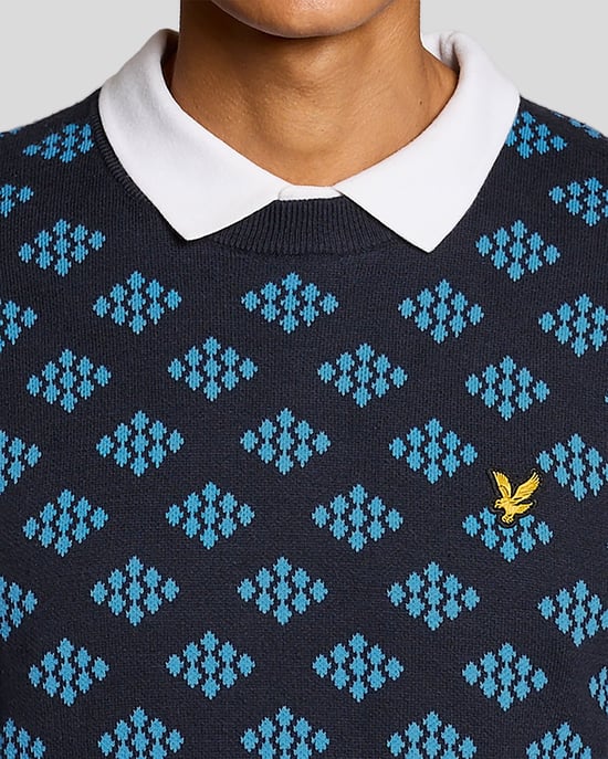 Cotton Crew Neck Argyle Jumper - Image 3