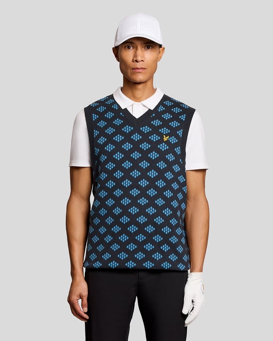 Cotton V-Neck Argyle Vest - Image 1