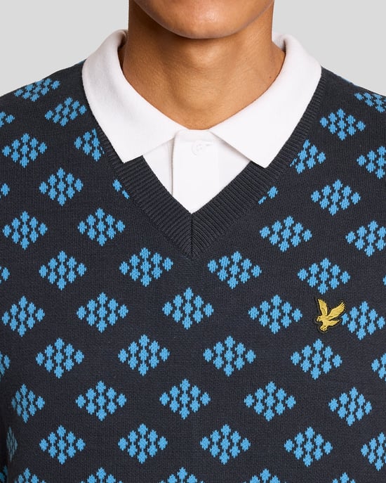 Cotton V-Neck Argyle Vest - Image 3