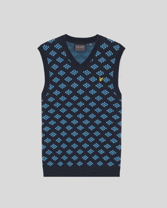 Cotton V-Neck Argyle Vest - Image 5