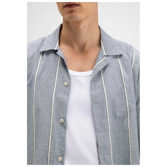 Butcher of Blue Quinn linen stripe shirt alaska blue - Image 3