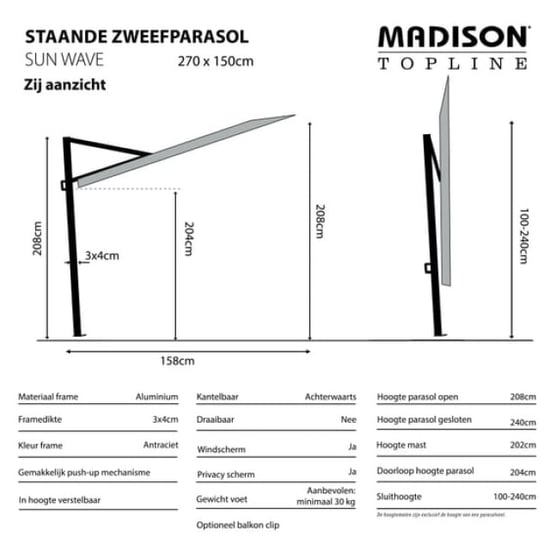 Madison parasol sun wave 270 x 150 - - Image 2