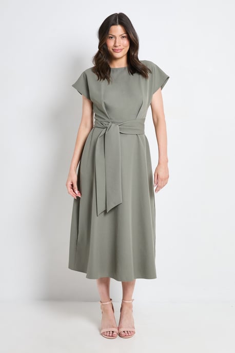 Formal Tie Waist Midi Dress - Image 1