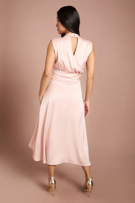 Petite Satin Midi Dress With Twist Waist - Image 3