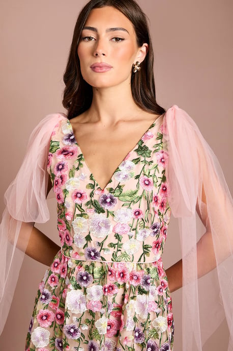 Coast Muse Tie Shoulder Embroidered Mesh Midi Dress - Image 4