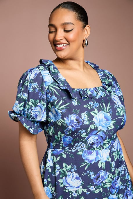 Curve Ruffle Neckline Frill Sleeve Tiered Midi Dress - Image 4