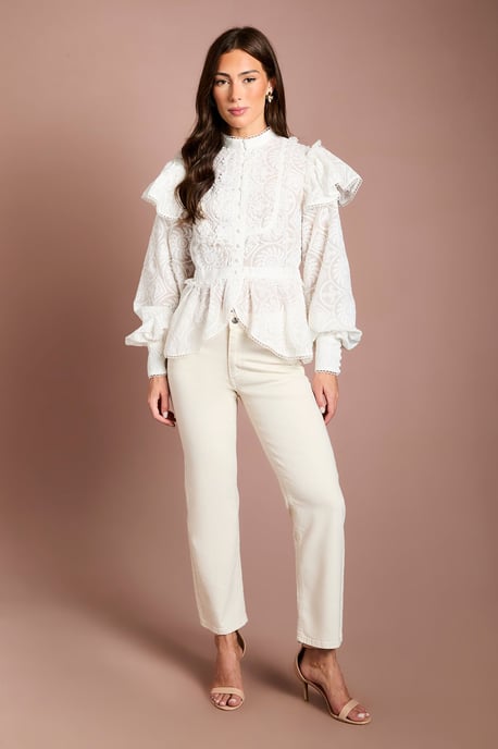 Lace Frill Detail Long Sleeve Blouse - Image 2