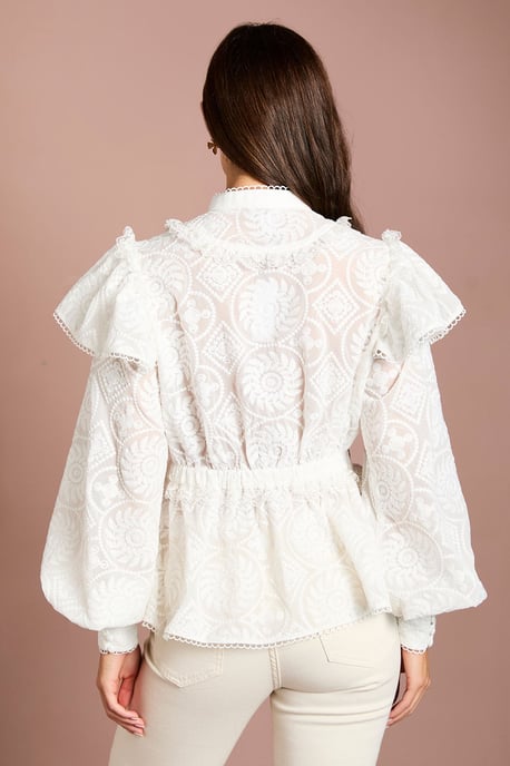 Lace Frill Detail Long Sleeve Blouse - Image 3