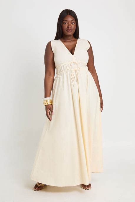 Plus Deep V Front Tie Maxi Skater Dress - Image 1