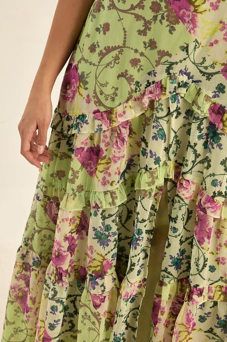 Floral Chiffon Patchwork Ruffle Halter Neck Maxi Dress - Image 5