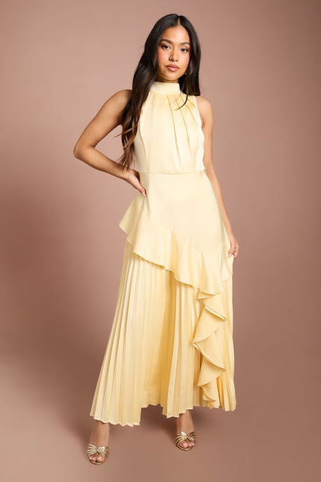 Petite Sleeveless Ruffle Pleat Satin Back Crepe Dress - Image 1