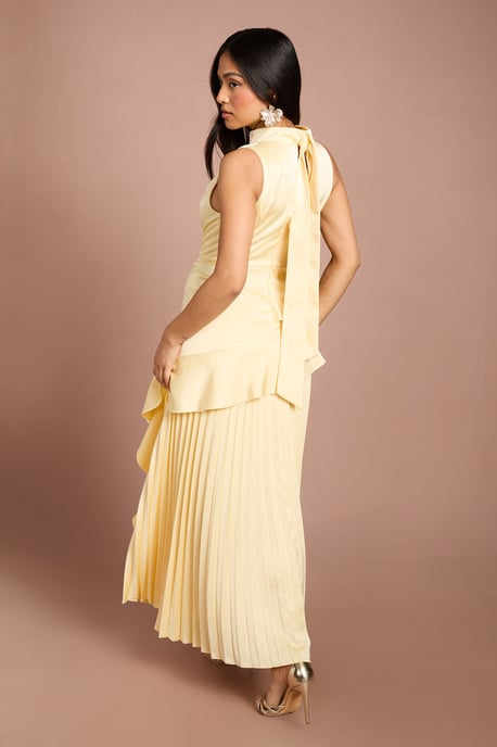 Petite Sleeveless Ruffle Pleat Satin Back Crepe Dress - Image 3
