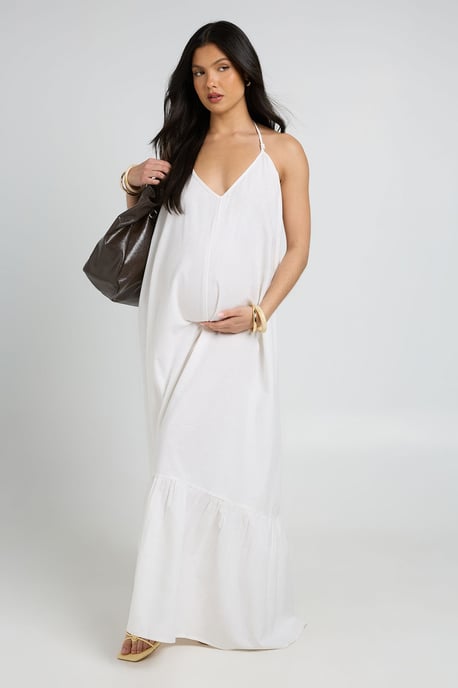 Maternity Beaded Tie One Shoulder Smock Maxi Dress - Image 1