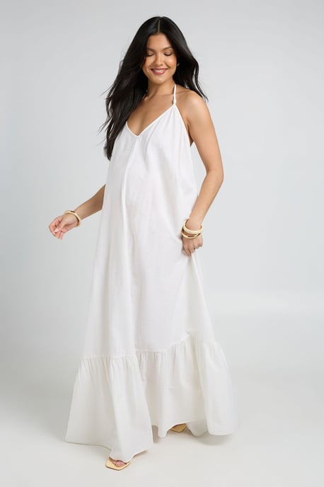 Maternity Beaded Tie One Shoulder Smock Maxi Dress - Image 3