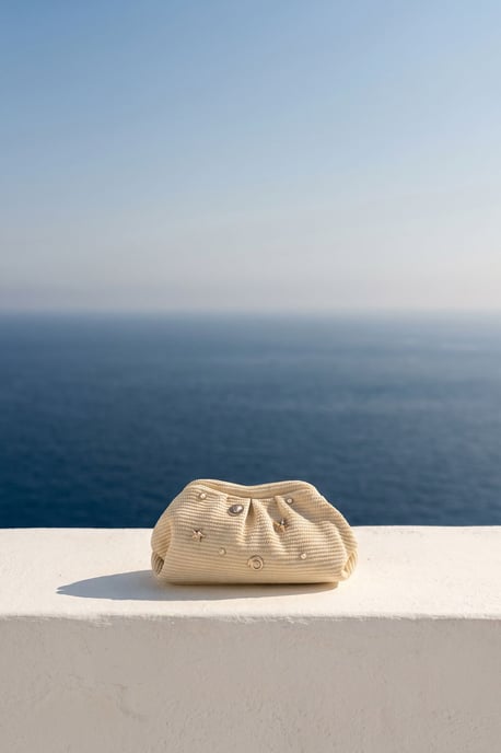 Pearl & Shell Raffia Slouchy Clutch Bag - Image 1