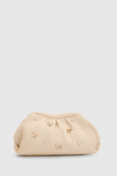 Pearl & Shell Raffia Slouchy Clutch Bag - Image 2