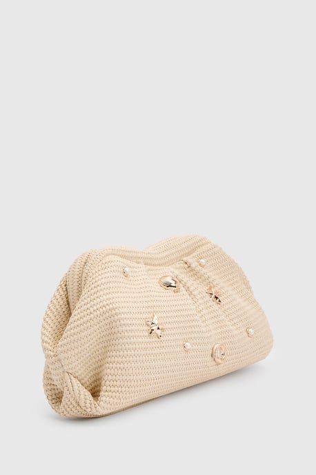 Pearl & Shell Raffia Slouchy Clutch Bag - Image 4