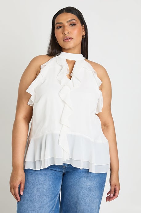 Plus Chiffon Halterneck Ruffle Top - Image 1