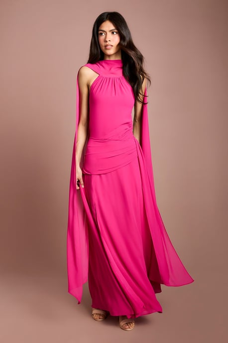 High Neck Cape Georgette Midi Dress - Image 1
