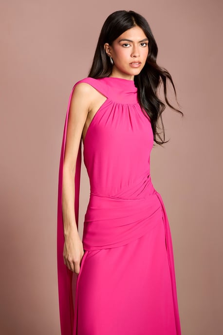 High Neck Cape Georgette Midi Dress - Image 2