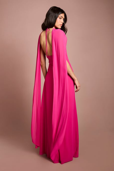 High Neck Cape Georgette Midi Dress - Image 3