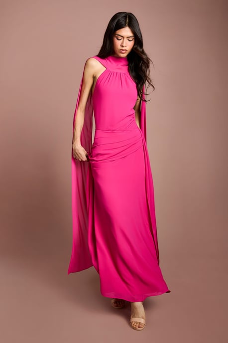 High Neck Cape Georgette Midi Dress - Image 4
