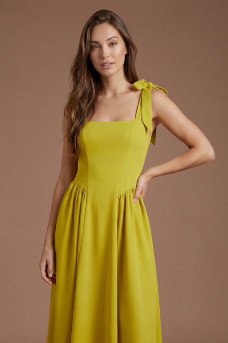 Sleeveless Crepe Midi Dress With Bow Detail Straps - Image 4