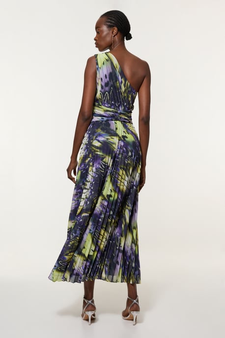 Tall Crinkle Feather Print Woven One Shoulder Midaxi Dress - Image 4