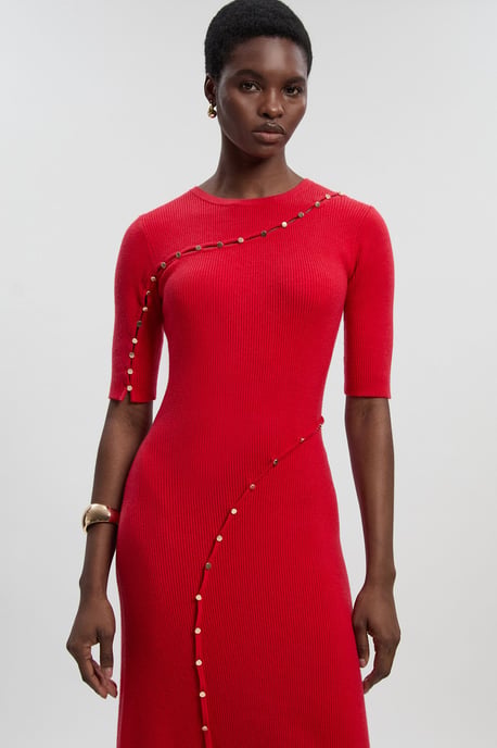 Viscose Blend Cut Out Trim Detail Knit Midi Dress - Image 2