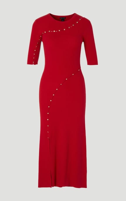Viscose Blend Cut Out Trim Detail Knit Midi Dress - Image 4