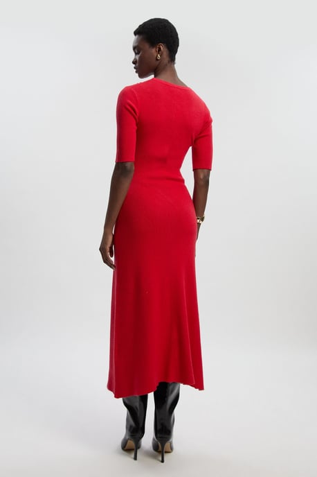 Viscose Blend Cut Out Trim Detail Knit Midi Dress - Image 5