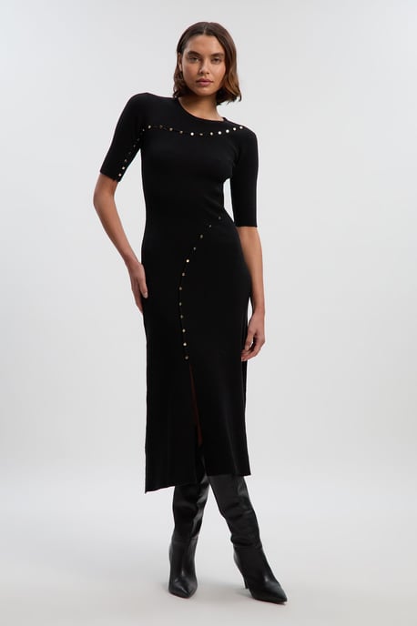 Viscose Blend Cut Out Trim Detail Knit Midi Dress - Image 1